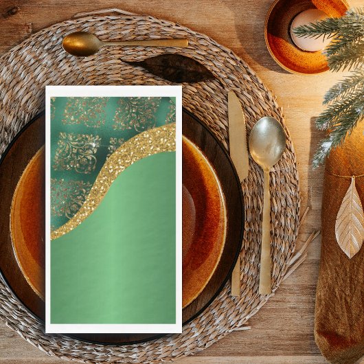 Glam Gold Glitter Green Metallic Feestelijk Servet
