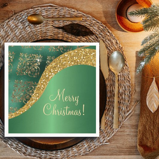 Glam Gold Glitter Green Metallic Feestelijk Servet