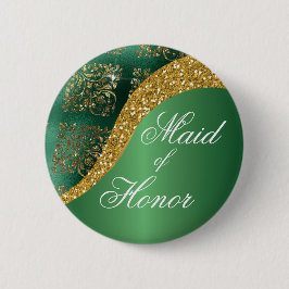 Glam Gold Glitter Green Metallic Maid of Honor Ronde Button 5,7 Cm