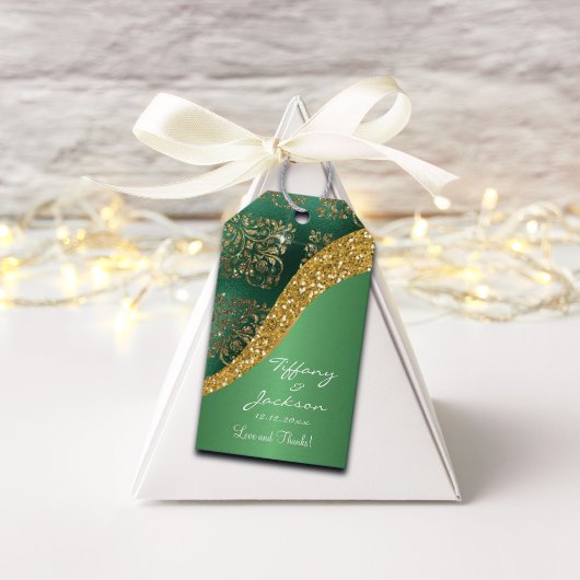 Glam Gold Glitter Green Metallic Wedding Cadeaulabel