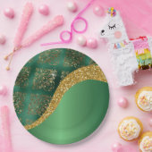 Glam Gold Glitter Green Metallic Wedding Papieren Bordje (Feest)