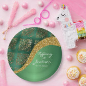 Glam Gold Glitter Green Metallic Wedding Papieren Bordje (Feest)
