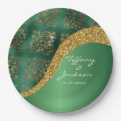 Glam Gold Glitter Green Metallic Wedding Papieren Bordje (Voorkant)