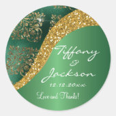 Glam Gold Glitter Green Metallic Wedding Ronde Sticker (Voorkant)
