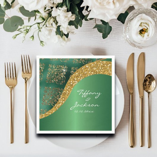 Glam Gold Glitter Green Metallic Wedding Servet