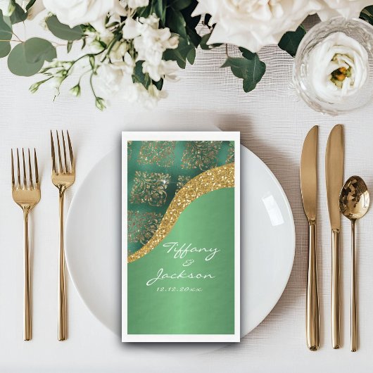 Glam Gold Glitter Green Metallic Wedding Servet