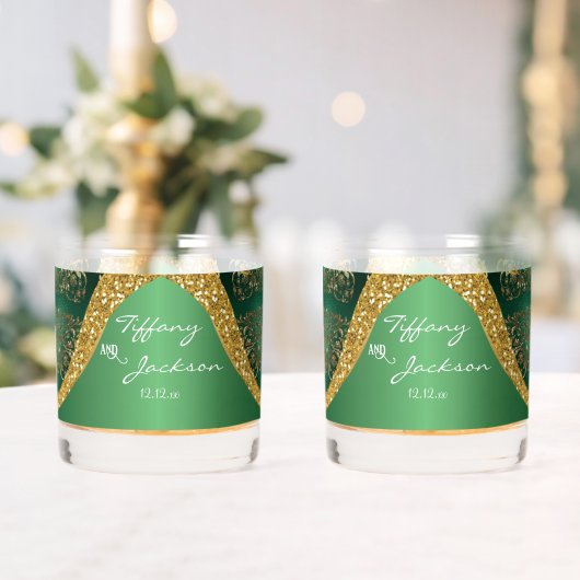 Glam Gold Glitter Green Metallic Wedding Whisky Glas (Insitu (Huwelijk))