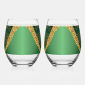 Glam Gold Glitter Green Metallic Wedding Wijnglas Zonder Voet (Achterkant)