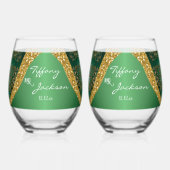 Glam Gold Glitter Green Metallic Wedding Wijnglas Zonder Voet (Voorkant)