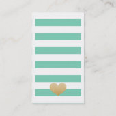 Glam Gold Glitter Hallo Heart Mint Stripes - Aange Visitekaartje (Achterkant)