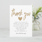Glam Gold Glitter Heart Baby shower Bedankkaart (Staand voorkant)