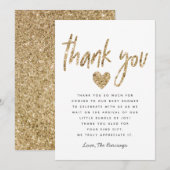 Glam Gold Glitter Heart Baby shower Bedankkaart (Voorkant / Achterkant)