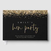 Glam Gold Glitter Hen Party Black Guest Book Gastenboek (Voorkant)
