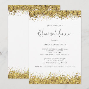 Glam Gold Glitter Huwelijksrepetitie Diner Kaart