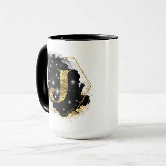 Glam Gold Glitter J Monogram Mok (Voorkant links)