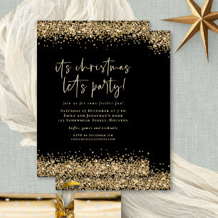 Glam Gold Glitter Kerst Lets Party Zwart Kaart