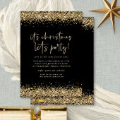 Glam Gold Glitter Kerst Lets Party Zwart Kaart
