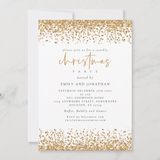 Glam Gold Glitter Kerstfeest Wit Kaart (Voorkant)