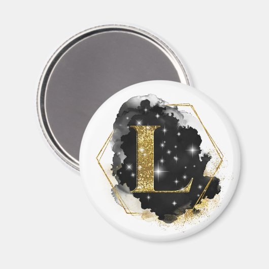 Glam Gold Glitter L Monogram Magnet (Voorkant / Achterkant)