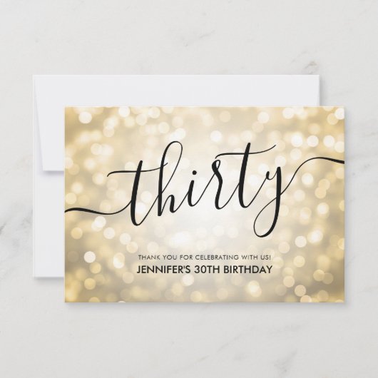 Glam Gold Glitter Lights 30th Verjaardag Dank u Bedankkaart (Voorkant)