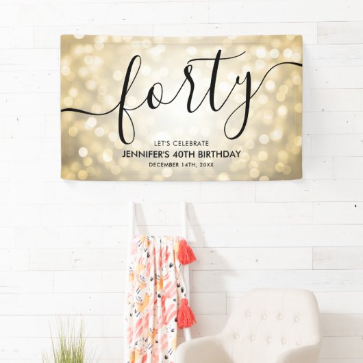 Glam Gold Glitter Lights 40e verjaardag Spandoek (Insitu)
