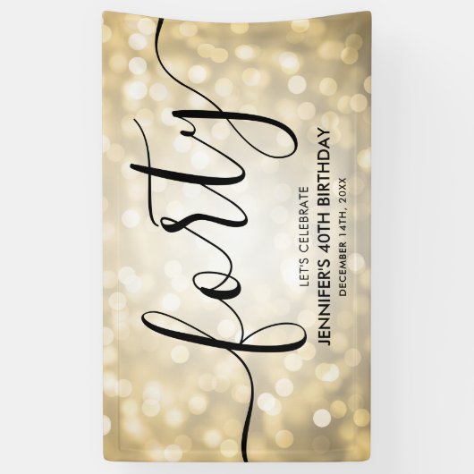 Glam Gold Glitter Lights 40e verjaardag Spandoek (Verticaal)
