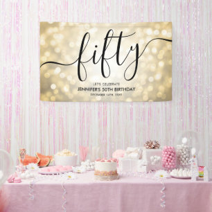 Glam Gold Glitter Lights 50ste verjaardag Spandoek