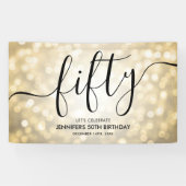 Glam Gold Glitter Lights 50ste verjaardag Spandoek (Horizontaal)