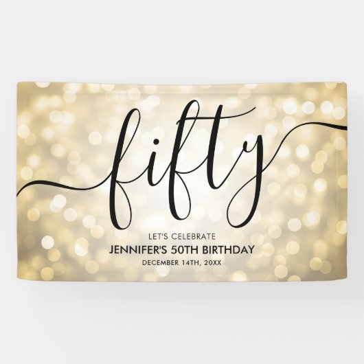 Glam Gold Glitter Lights 50ste verjaardag Spandoek (Horizontaal)