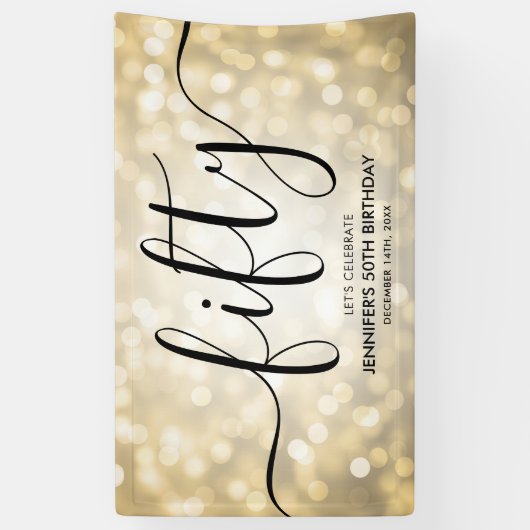 Glam Gold Glitter Lights 50ste verjaardag Spandoek (Verticaal)