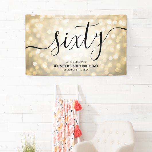 Glam Gold Glitter Lights 60e verjaardag Spandoek (Insitu)