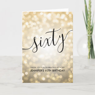 Glam Gold Glitter Lights 60th Verjaardag Dank u Bedankkaart