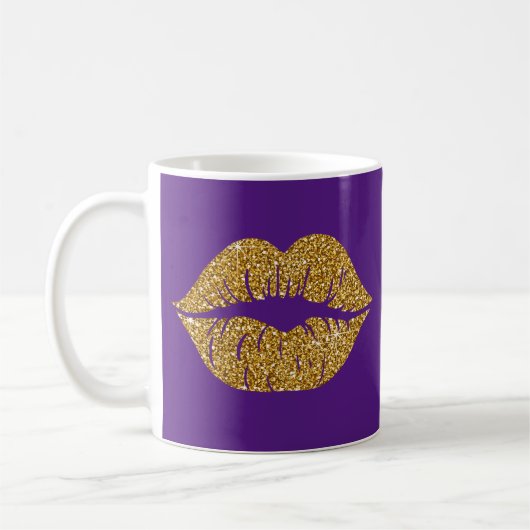 Glam Gold Glitter Lips Trendy Sparkle Paarse Koffiemok (Links)