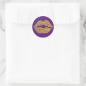 Glam Gold Glitter Lips Trendy Sparkle Paarse Ronde Sticker (Tas)