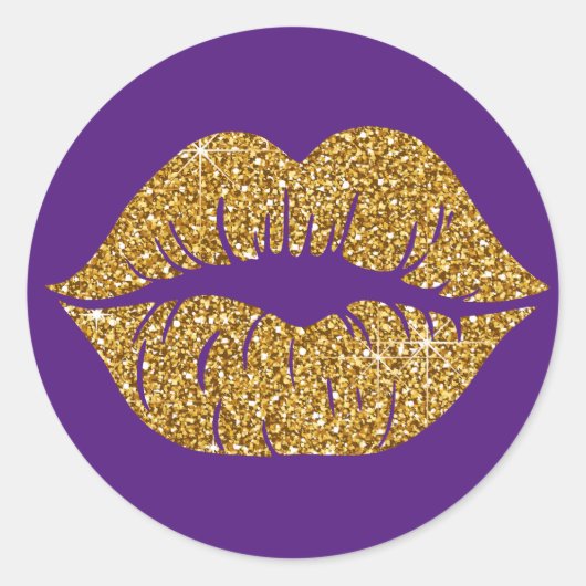 Glam Gold Glitter Lips Trendy Sparkle Paarse Ronde Sticker (Voorkant)