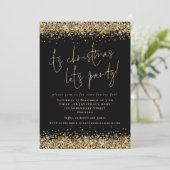 Glam Gold Glitter met kerstfeestjes Black Kaart (Staand voorkant)
