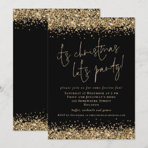 Glam Gold Glitter met kerstfeestjes Black Kaart