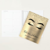 Glam Gold Glitter Metal Beauty Salon Lashes 2024 Planner (Display)