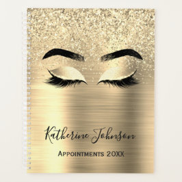 Glam Gold Glitter Metal Beauty Salon Lashes 2024 Planner