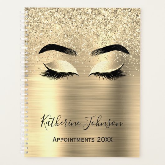 Glam Gold Glitter Metal Beauty Salon Lashes 2024 Planner (Voorkant)
