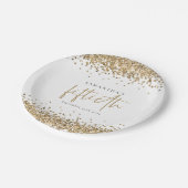Glam Gold Glitter Naam Datum 50ste verjaardag Papieren Bordje (Gekanteld)