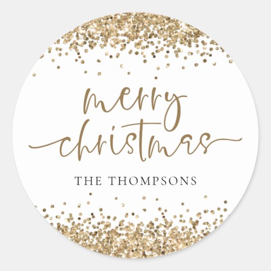 Glam Gold Glitter Naam Vrolijk Kerstfeest Ronde Sticker (Voorkant)