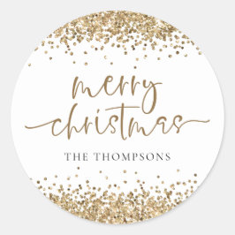 Glam Gold Glitter Naam Vrolijk Kerstfeest Ronde Sticker