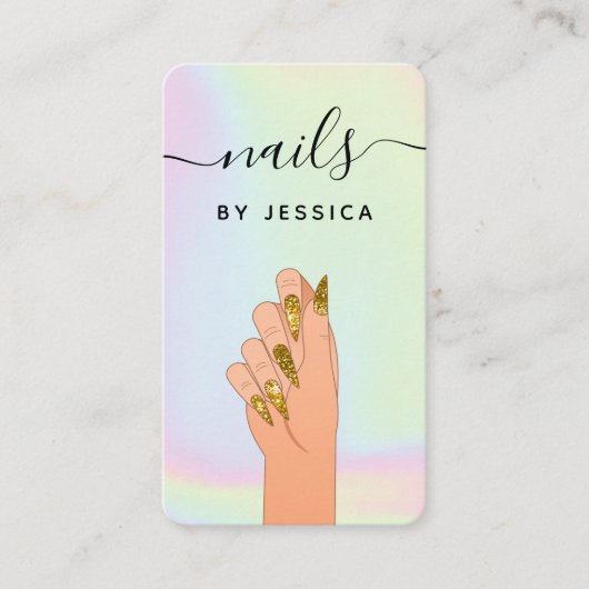 Glam Gold Glitter Nails Holographic Pastel Salon Visitekaartje (Voorkant)
