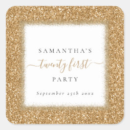 Glam Gold Glitter Name 21st Birthday Party Vierkante Sticker