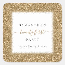 Glam Gold Glitter Name 21st Birthday Party Vierkante Sticker