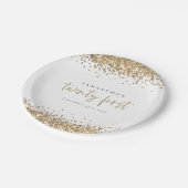 Glam Gold Glitter Name Date 21ste Papieren Bordje (Gekanteld)