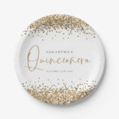 Glam Gold Glitter Name Date Quinceañera 15th Party Papieren Bordje (Voorkant)