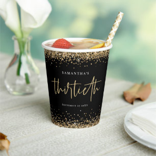 Glam Gold Glitter Name Date Third Party Black Papieren Bekers