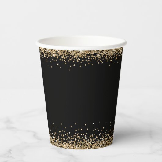 Glam Gold Glitter Name Date Third Party Black Papieren Bekers (Achterkant)
